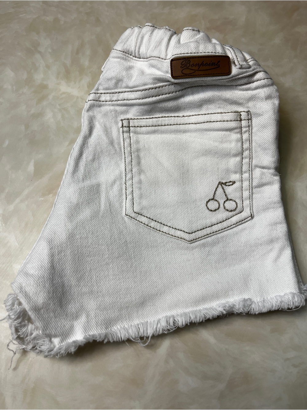 White Denim Embroidered Frayed-Hem Shorts - Picture 7 of 10